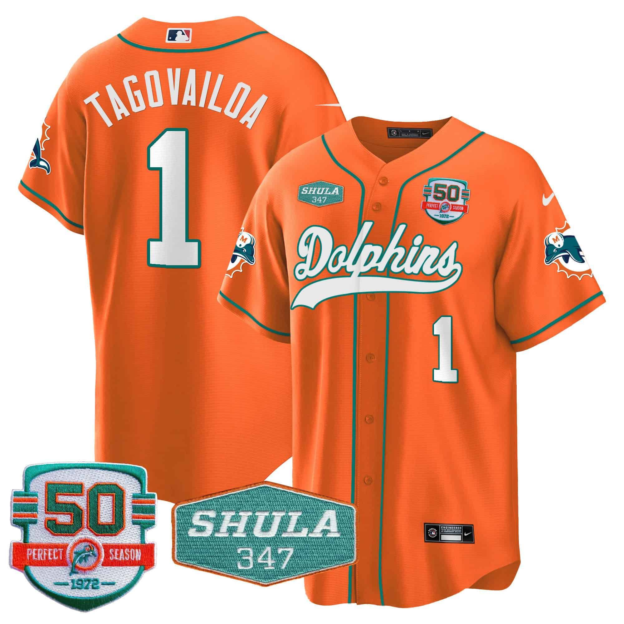 Men Miami Dolphins #1 Tagovailoa Orange 2024 Nike 50th Don Shula Memorial Patch Baseball NFL Jersey->indianapolis colts->NFL Jersey